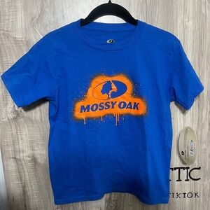 Mossy Oak Youth Graphic T-Shirt Blue Orange Logo Short Sleeve Tee Size S/P